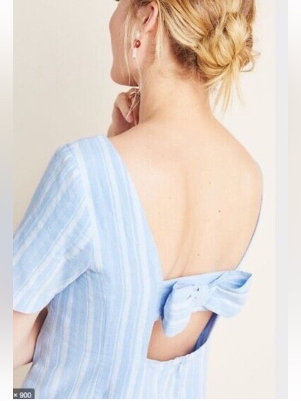 NWT Anthropologie size 12 linen blend mini dress in blue stripe - Picture 3 of 11